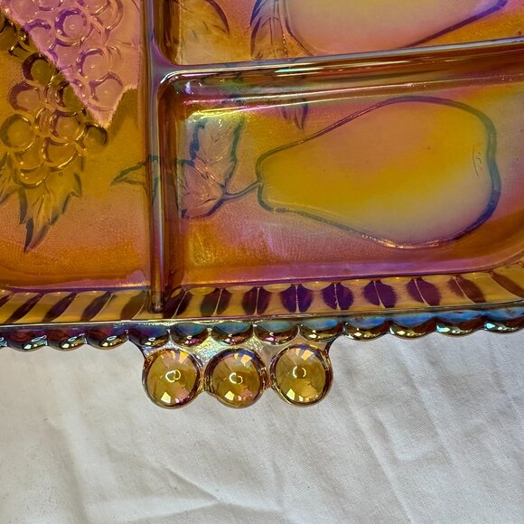 Vintage Indiana Marigold Carnival Glass Divided Iridescent Charcuterie Tray - Picture 4 of 9